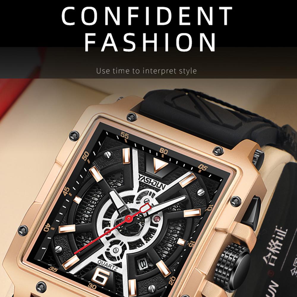 

YASHIDUN 5071 Stylish Square Quartz Watch Silicone Strap Men Luminous Wrist Watch B