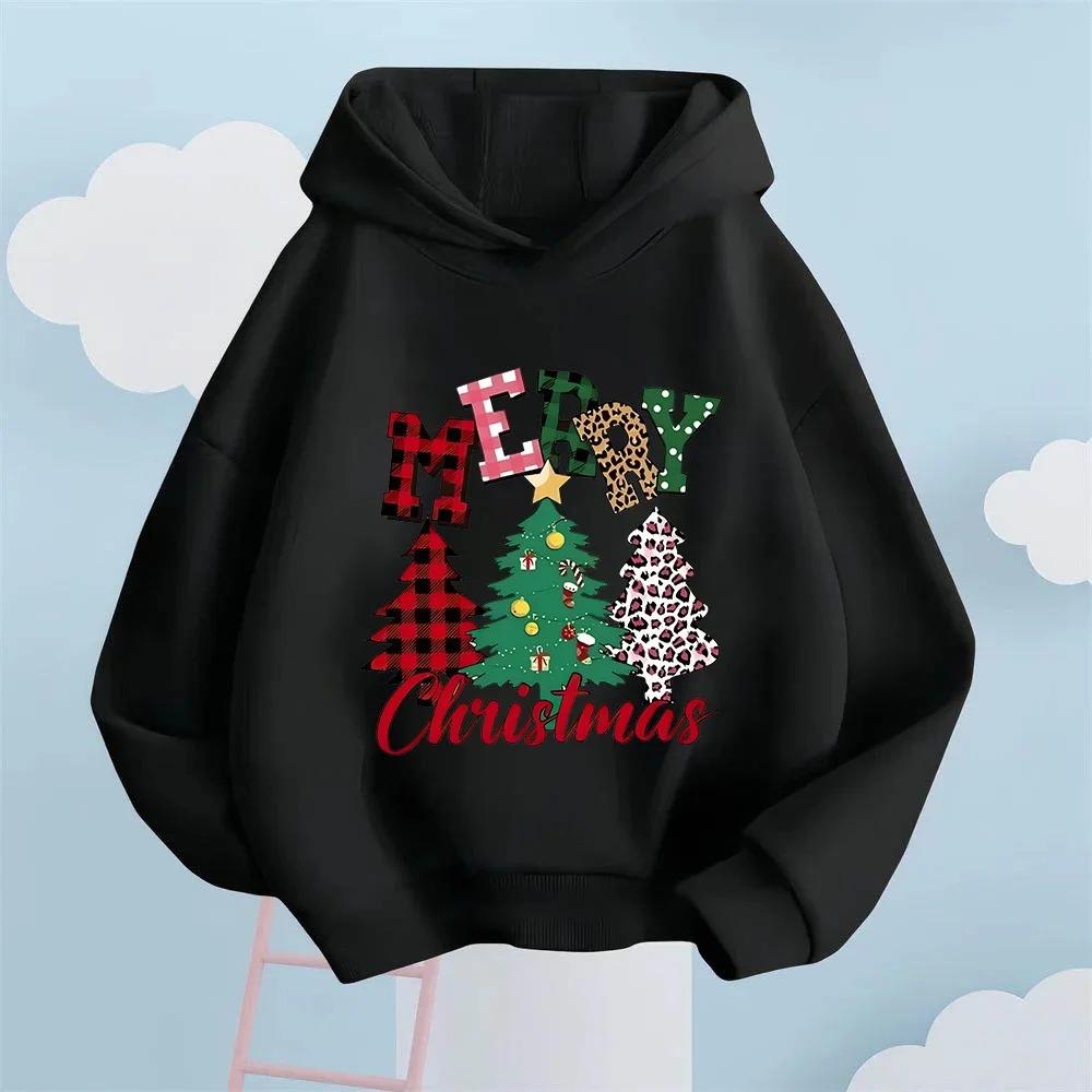 Creative Christmas Tree Pattern Children's Sweatshirt Autumn and Winter Fashion Gift for Boys and Girls Plush Hooded Sweatshirt