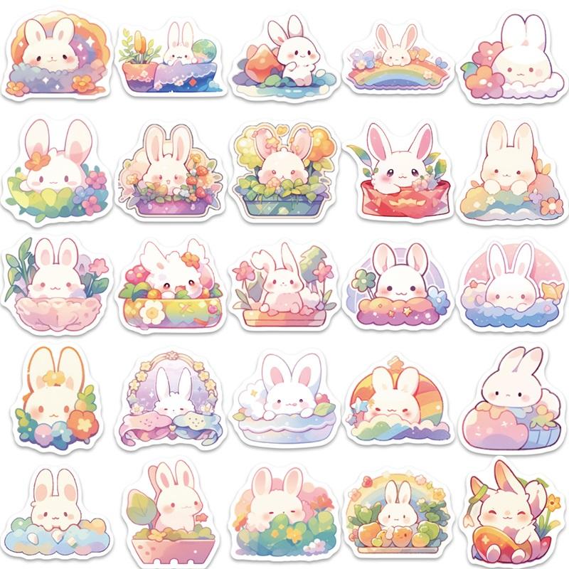 10/30/50PCS Rainbow Rabbit PVC Sticker Aesthetic Korean Decoration Scrapbooking Stationery School Supplies