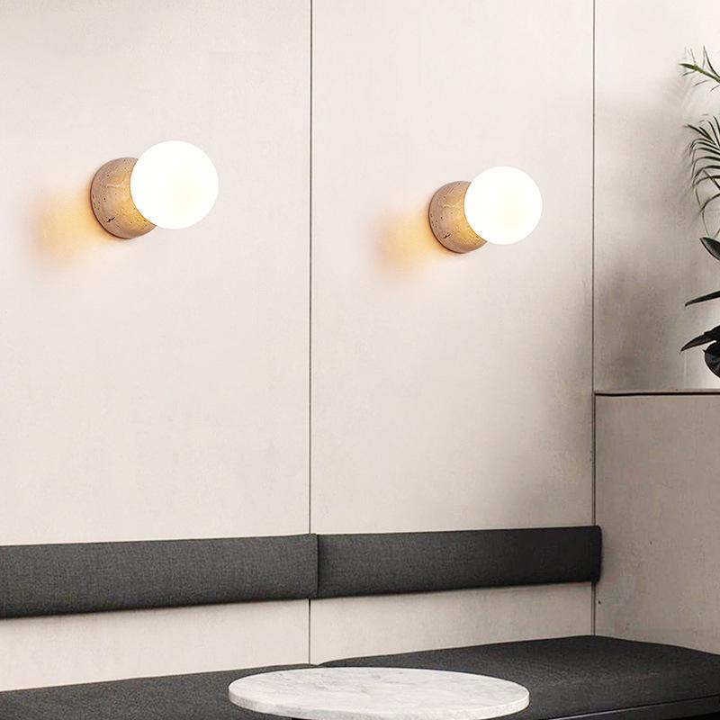 Cream Stone Wall Lamp - Mid-Century Japanese Design for Bedroom & Living Room