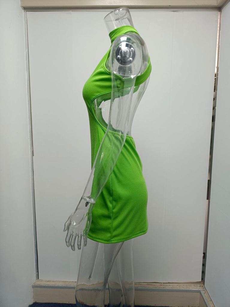 Άνοιξη/Καλοκαίρι Φθινόπωρο/Χειμώνας Νέο γυναικείο σέξι φόρεμα με ψηλό λαιμό με κούφιο στήθος με ανοιχτή πλάτη Τσάντα στη μέση