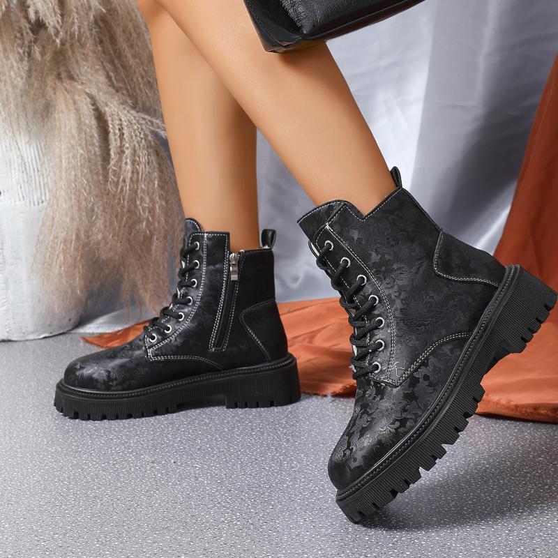 New Platform Ankle Boots Women Autumn Winter Waterproof Short Booties Mujer Fashion Lace Up Thick Sole Boots Plus Size35-42