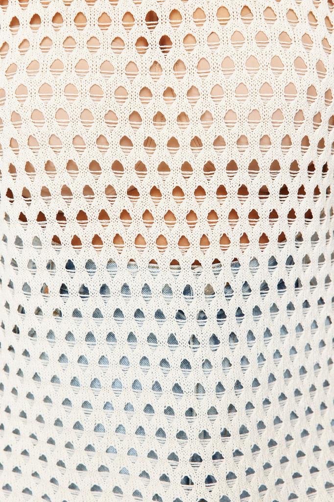 Damen Stil Übergröße Beige Durchbrochen Perforiert Niedriger Ärmel Feinstrickpullover