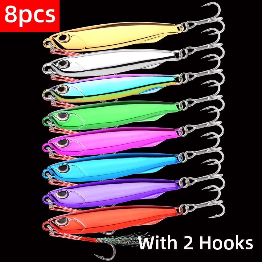8pcs Metal Cast Jig Spoon 10g 15g 20g 30g 40g 60g 80g Lures with Hook Casting Jigging Fish Sea Bass Fishing Lure Artificial Bait
