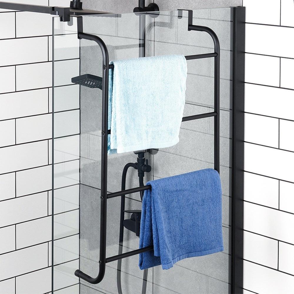 Black metal towel rack