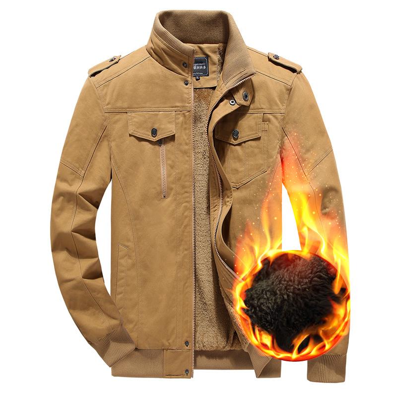 Autumn and Winter European and American Outdoor Tooling Stand-up Collar Zipper Jacket Men's Casual Jacket Men's Fleece Thicker