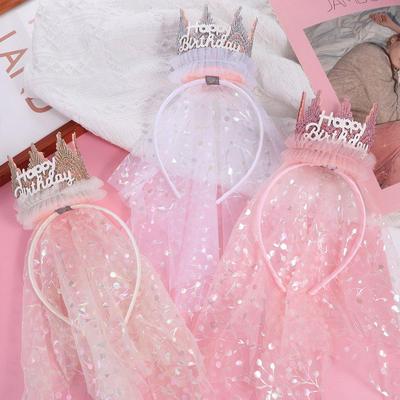 Kopfschmuck Happy Birthday Haarband Koreanischer Stil Spitze Netz Haarreifen Süßes Krönchen Gaze Stirnband Kinder