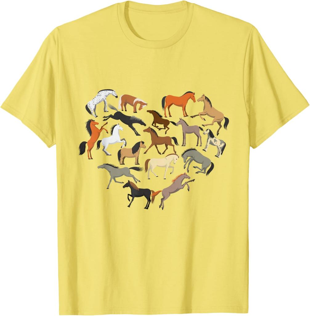 Horse Heart Collage Graphic Tee Horse Lover Farm Rider Casual Short Sleeve T-Shirt Men Women