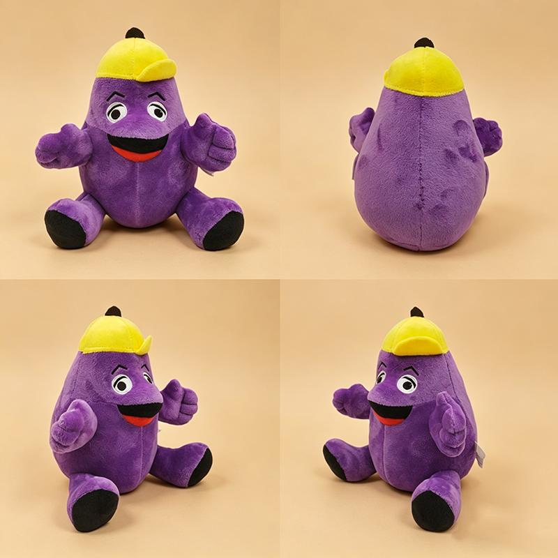 McDonald's Grimace Plush Toy Purple Grimace with Yellow Hat Soft Stuffed Doll McDonaldland Character Plushie for Fan Kid Birthday Gift Home Decoration