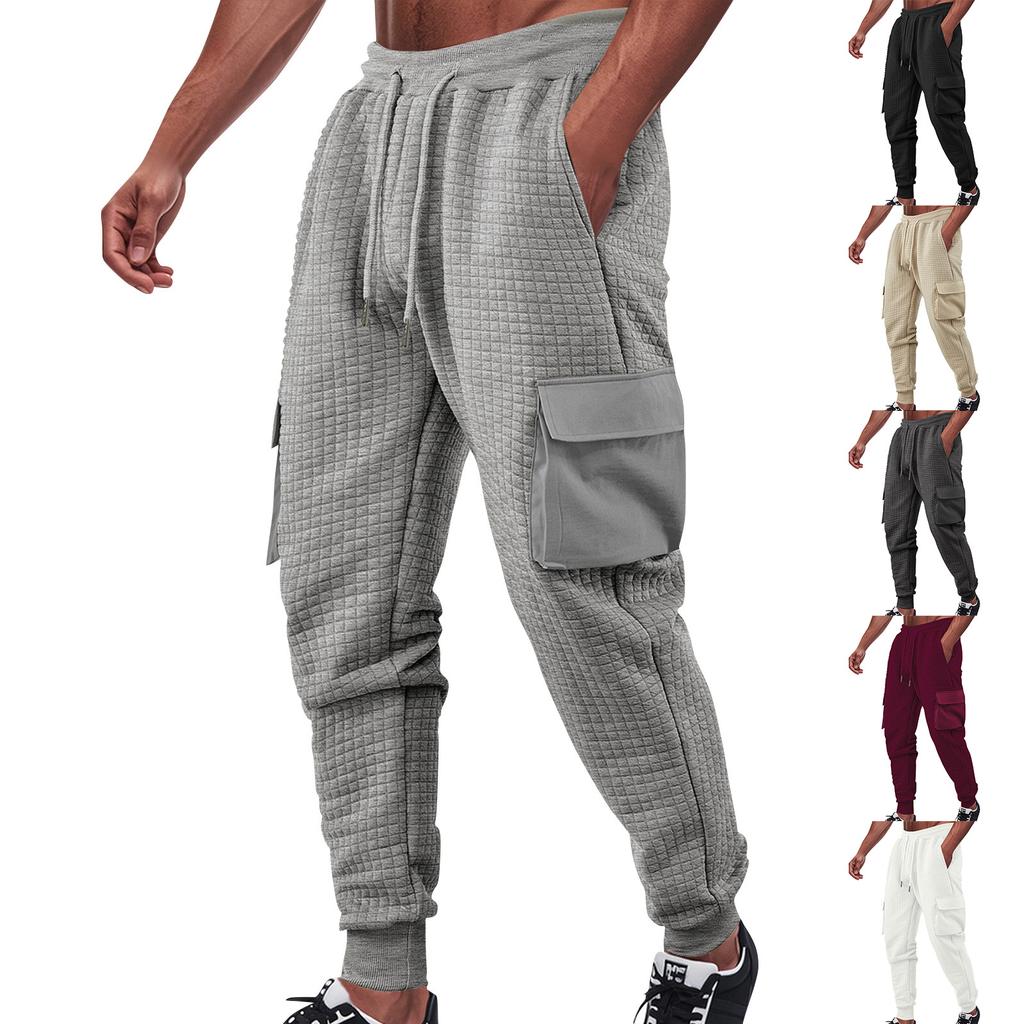 Men's Solid Color Workwear Jogger Ccasual Sports Plaid Outdoor Trousers