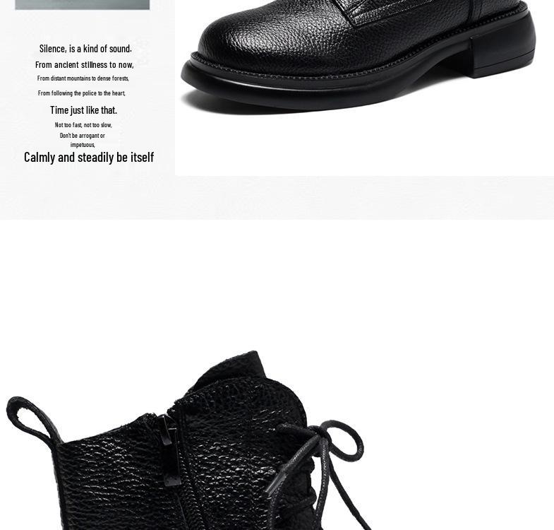 Damskie buty Martin w stylu brytyjskim: Skóra bydlęca licowa, Okrągły nosek, Sznurowane, Niskie, Prawdziwa skóra, Plus aksamit, Miękka podeszwa, Zimowe botki.