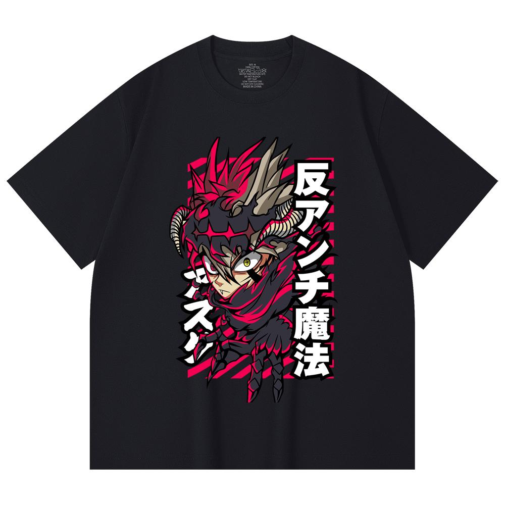 230 Gsm 100% Cotton Black Clover V5 Asta Demon Print Unisex Heavy Cotton T Shirt