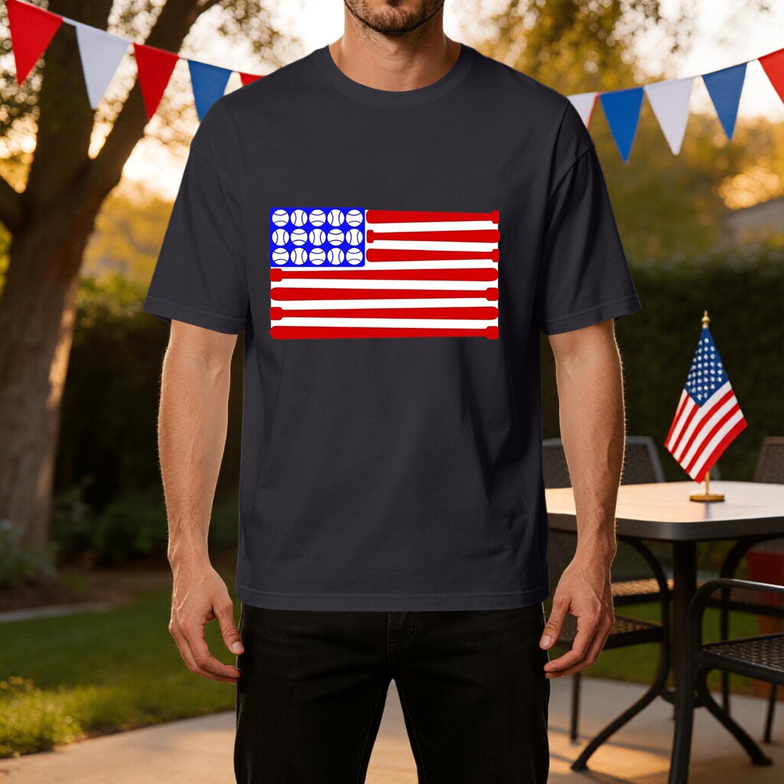 

Men s Casual Independence Day T-Shirt Lightweight Breathable Ice Silk Fabric Short Sleeve Crew Neck Printed Sports Tee XXL