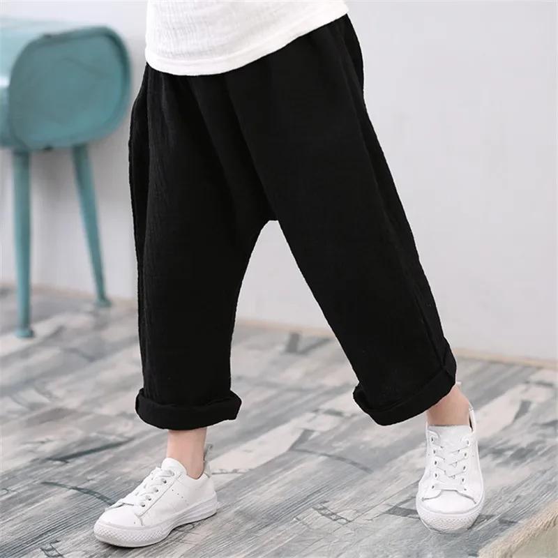 Kids Pants Boy Girl Summer Solid Color Linen Pleated Trousers Children Ankle-length Pants for Baby Casual Harem Pants