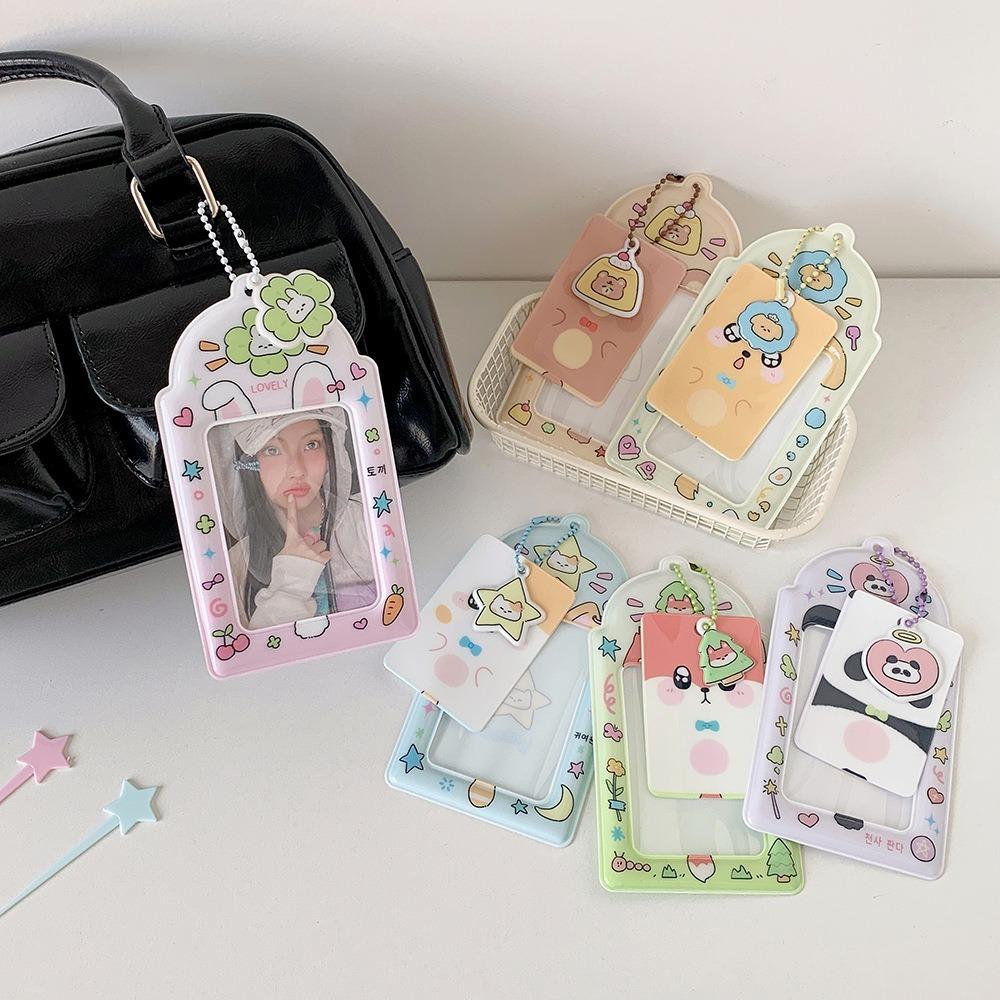 New PVC Photocard Holder Keychain Hanging Decoration Idol Card Display Protector Photo Frame Cartoon Animal ID Badge Holder