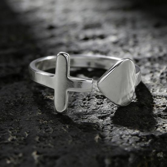 Women Ring Adjustable Fit Asymmetric Heart Design Bright Polished Mirror Texture Finger Ring Jewelry Gift