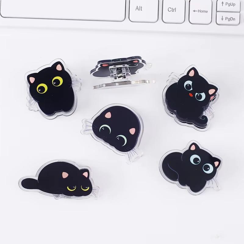 7Pcs Cute Cartoon Cat Pp Clip Acrylic Double-Sided High-Definition Pattern Paper Clip Stationery Supplies