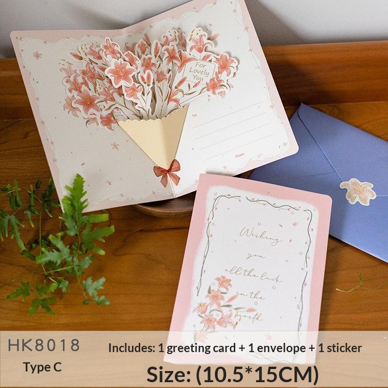 3D Style Creative Minimalist Greeting Card Original Flower Blessing Card Birthday Party Invitation Letter Gift