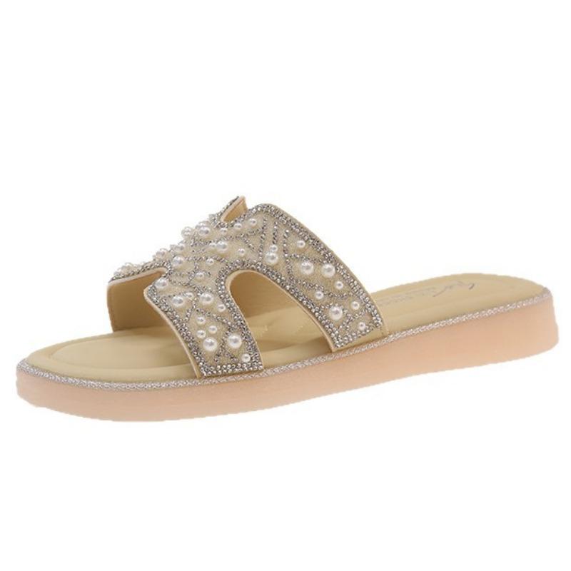 Beautiful cool slippers female summer wear new exquisite fairy beach with skirt flat bottom slippers with water diamonds