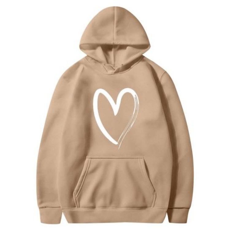 Oversized Fleece Lined Sweatshirt Women Long Sleeve Hoodies Fall Pullover Top with Pocket Heart Print Drawstring