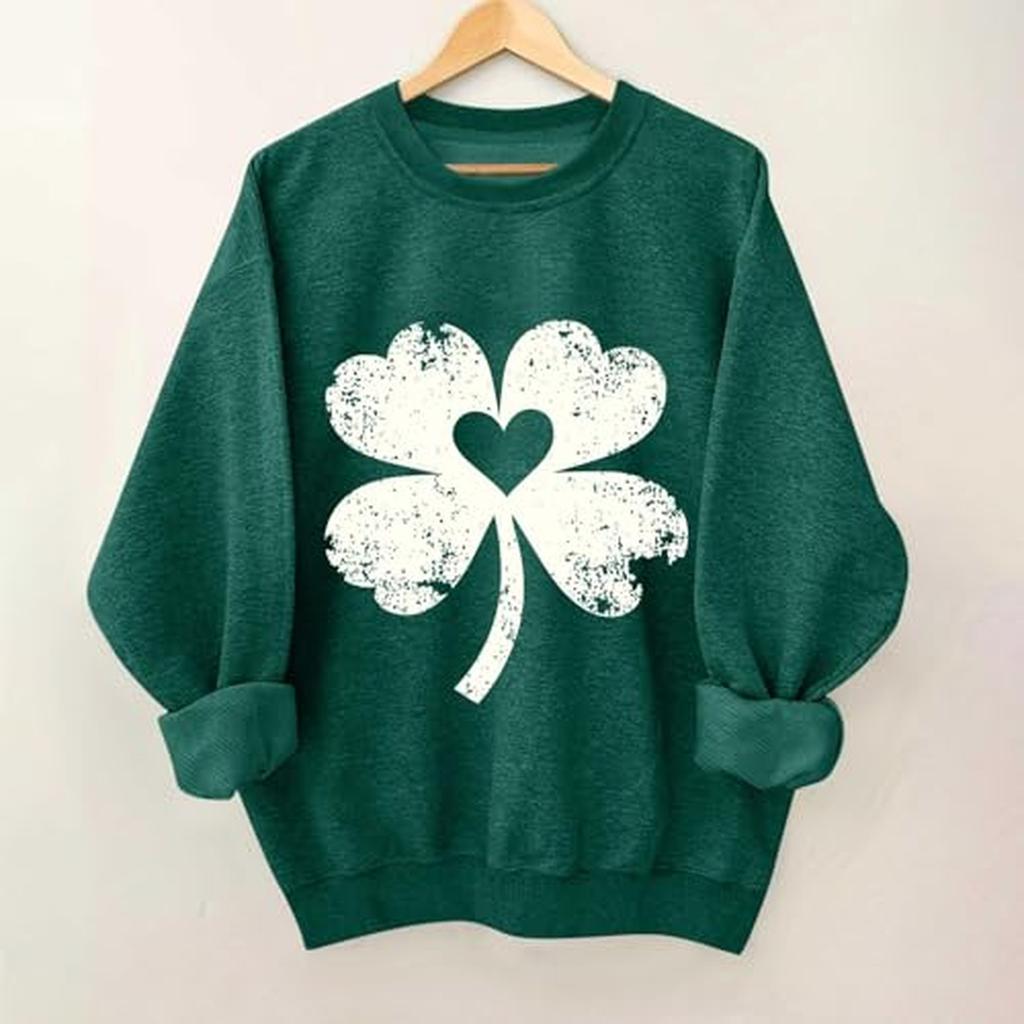 Ladies' Casual And Fashionable Round Neck Top St. Patrick's Printed Hooded T-shirt Long Sleeved Hoodie