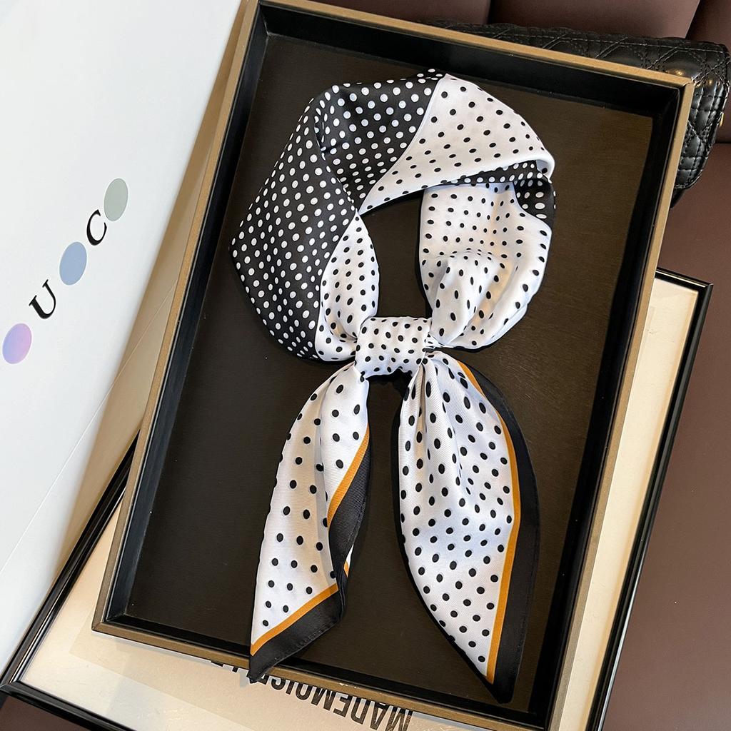 70cm Luxury Imitation Silk Square Scarf Women‘s Double-sided Polka Dot Print Neckerchief Bandanas Foulard Hairbands Shawls Wraps