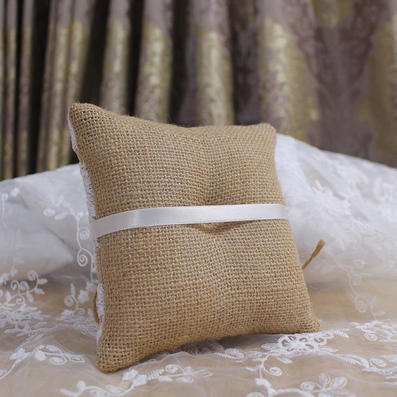 Lace Bow Ring Pillow Vintage European Style for Wedding Engagement Decoration Jewelry Rings Cushion Vintage Burlap Jute Cushion