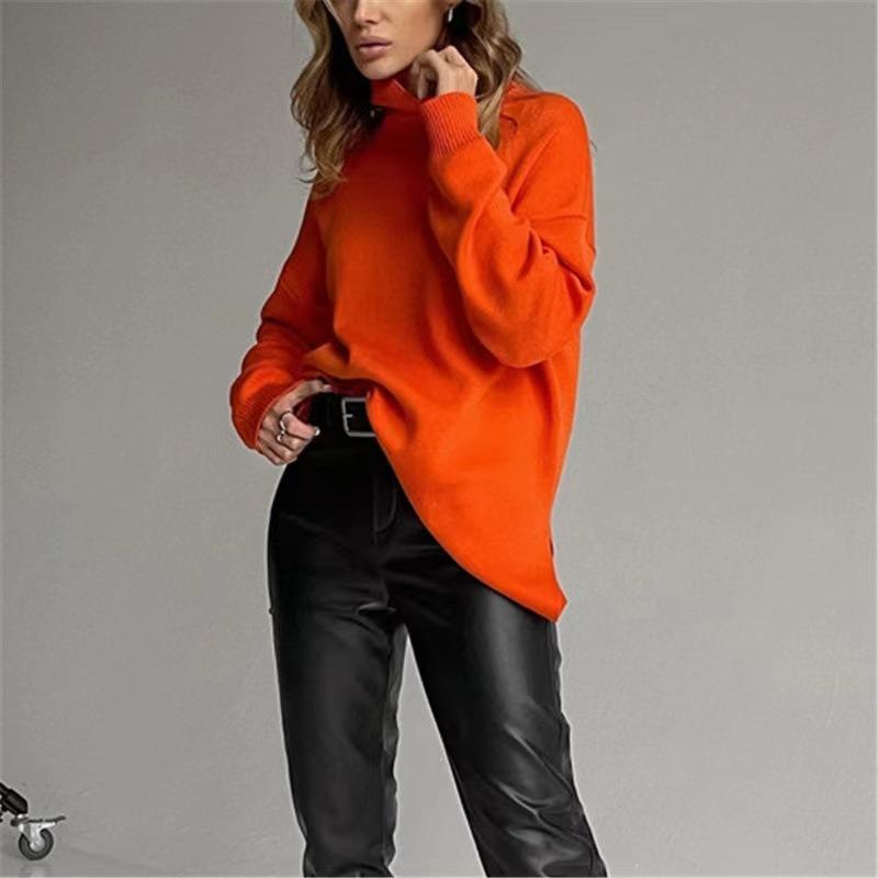 TIFICY Women's Fashion Casual Fall Winter Solid Color Print Long Sleeve High Neck Sweaters