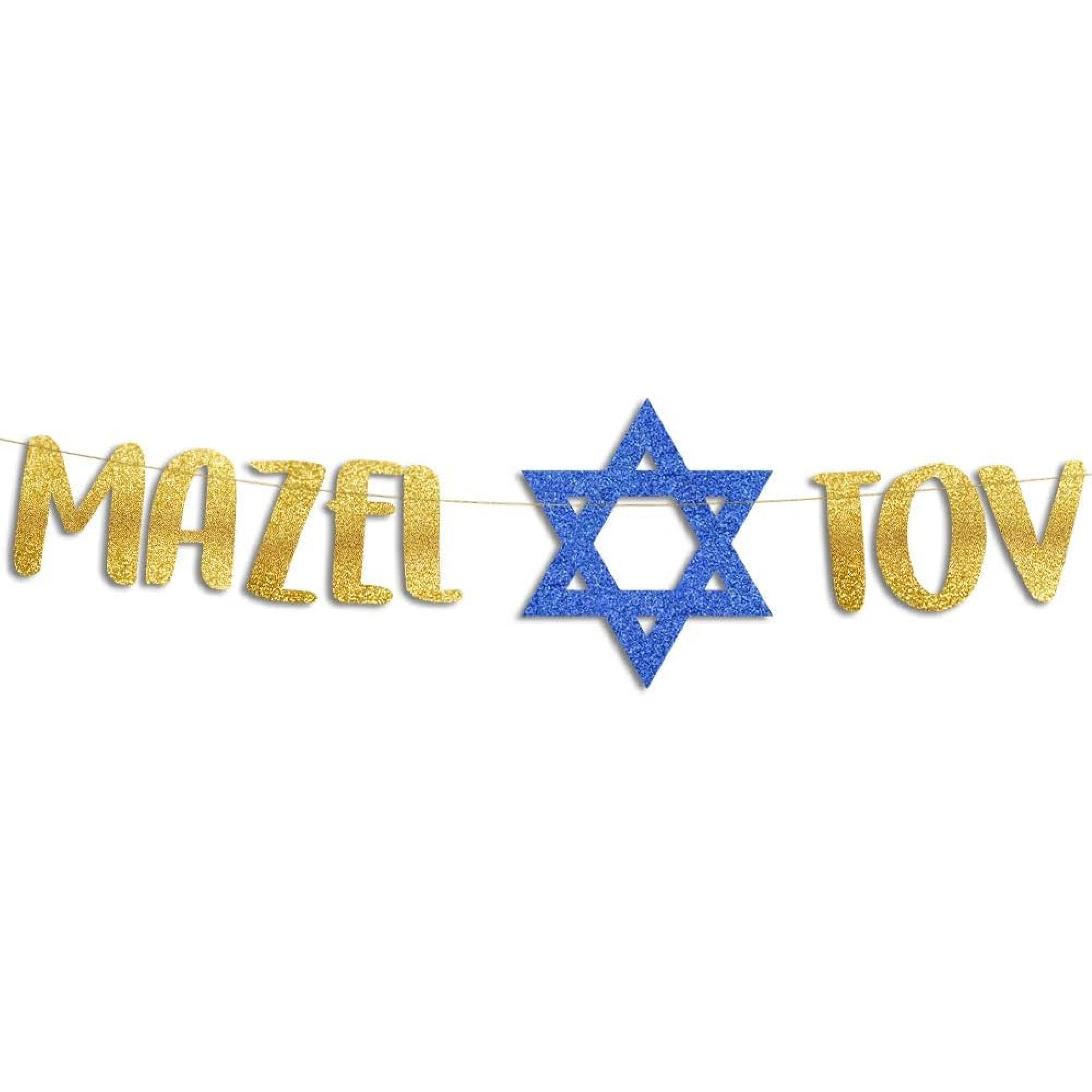 Mazel Tov Glitter Banner - Bar Mitzvah - Bat Mitzvah - Je Decorations - Engagement - Wedding