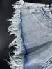 Shorts en jean déchirés taille haute à franges pour femmes style européen et américain 2024