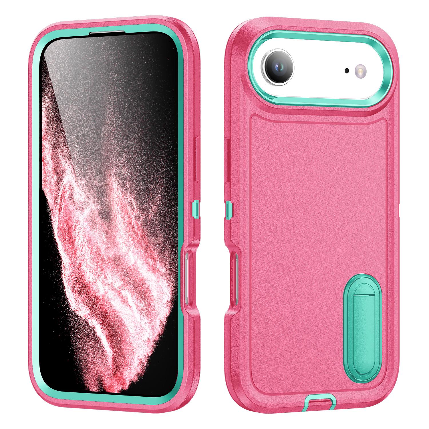 

For iPhone 17 Air Case Case Kickstand Phone Cover PC+Silicone+EVA 3-in-1 Design Rose+Light Cyan