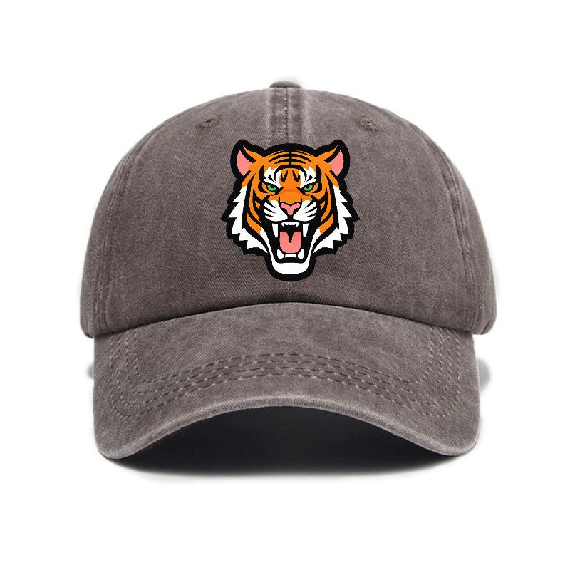 Big tiger print washed and distressed soft top visor baseball cap unisex trendy retro hat