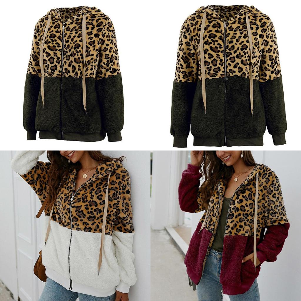 Stylish Women Bear Hooded Jackets With Cozy Fleece And Trendy Leopard Print Design