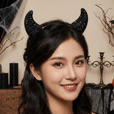 Cloth Halloween Hair Hoop Glitter Horn Hairpins Funny Cow Horn Hairband  Party