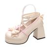 Chunky Heel Platform Women's High Heels 2025 Korean Sweet Mary Jane Pumps Small Leather Shoes Bow Princess Style Lolita Heels
