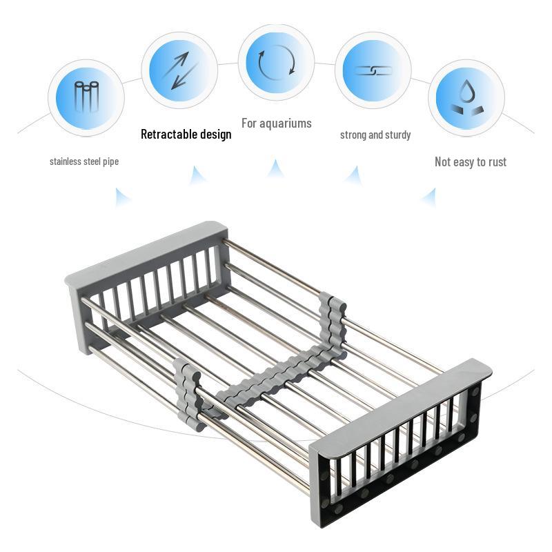 Retractable Stainless Steel Sink Drain Rack & Basket for Vegetables and Fruit
