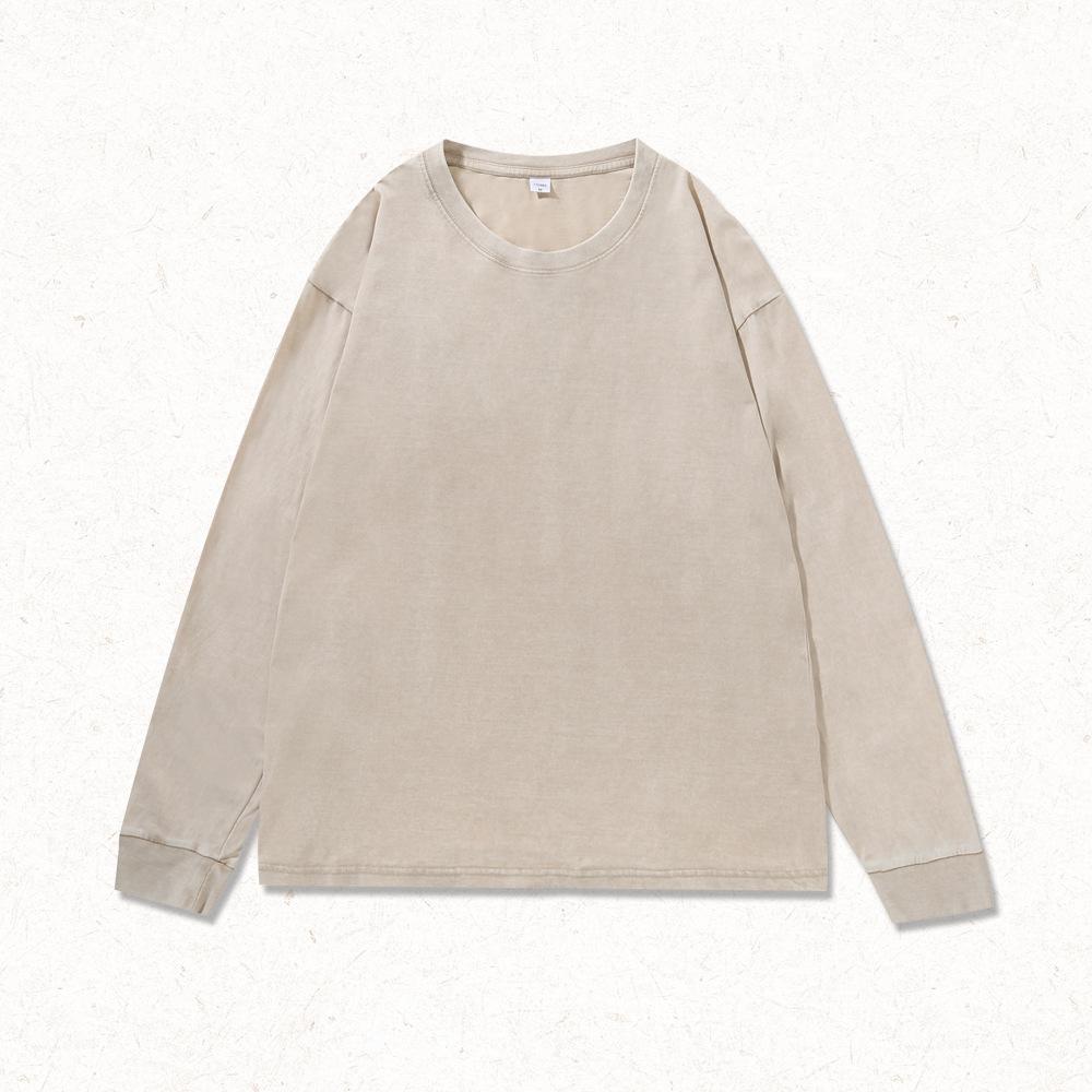 

Heavy Washed-out Vintage 100% Cotton Long Sleeve T-shirt Men Loose Spring Autumn round Neck Tees Tops L абрикосовый