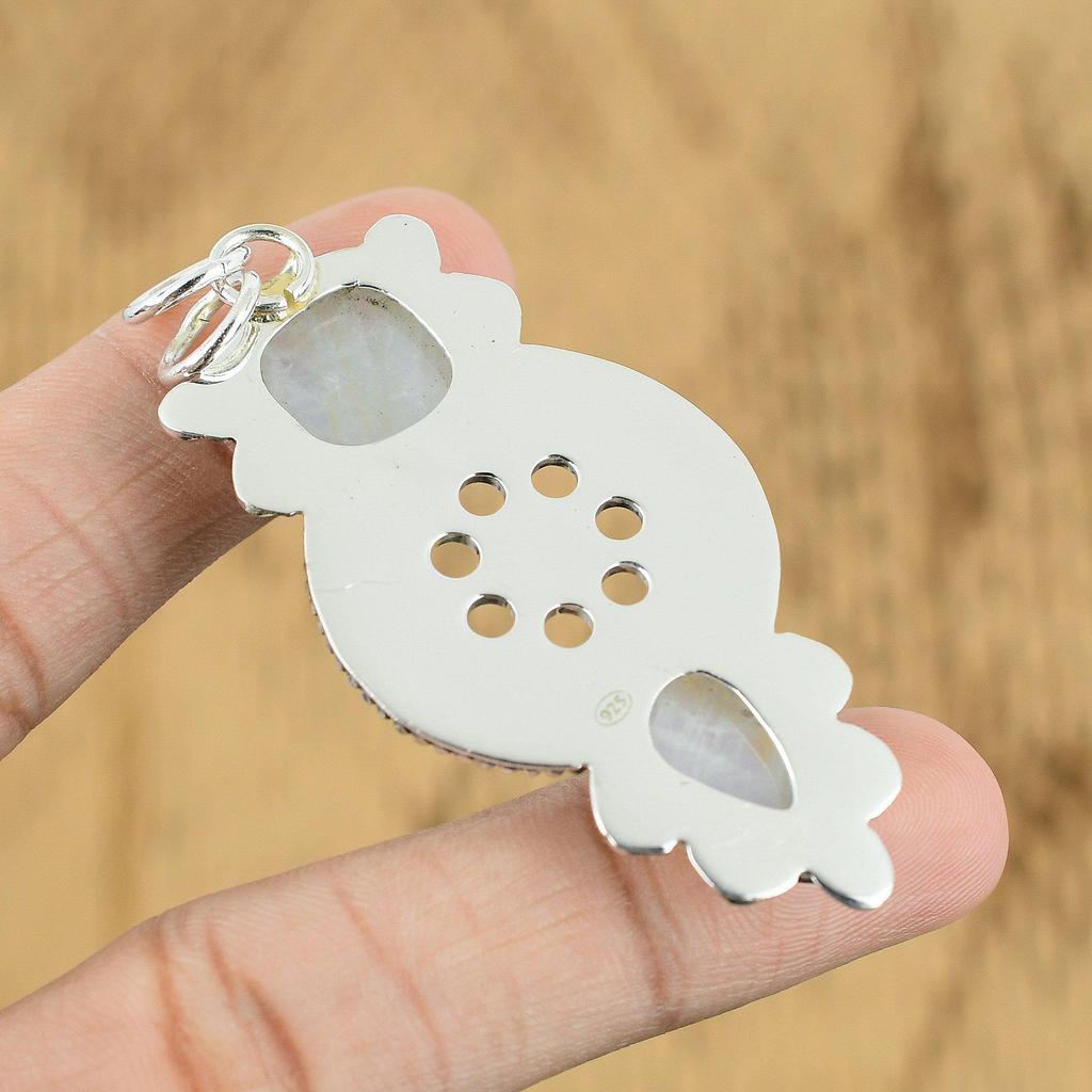 Natural Rainbow Moonstone Gemstone Jewelry 925 Sterling Silver Pendant For Girls