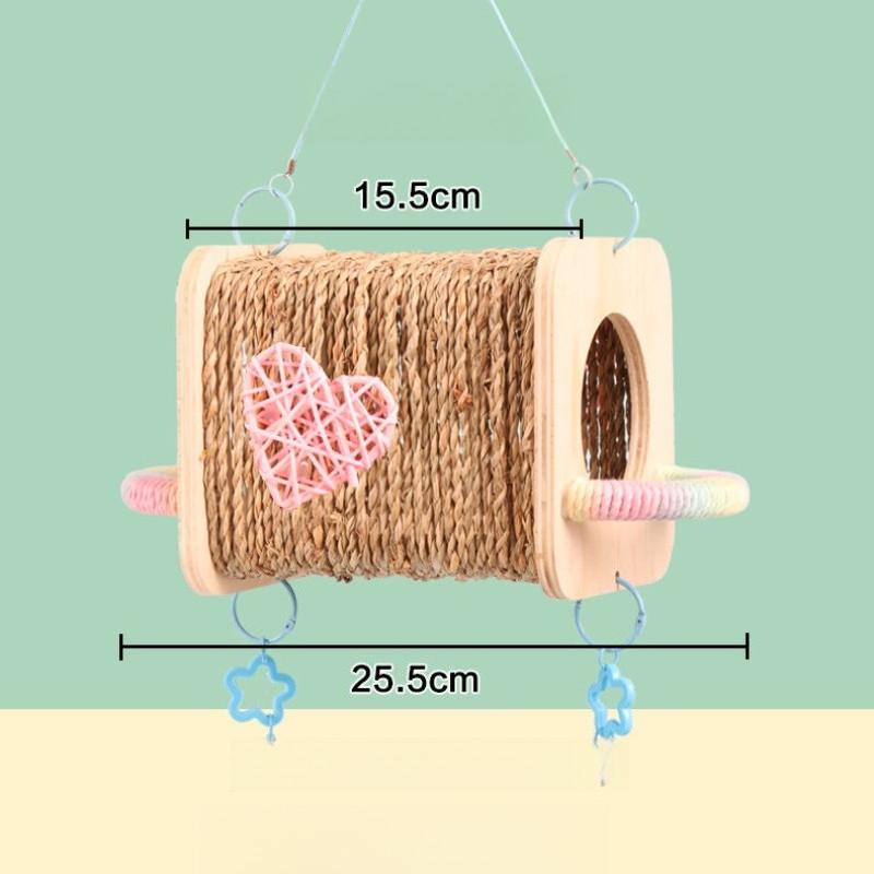 

Parrot s Nest Hanging Straw Tunnel Sleeping Nest Wooden Bird House Pet Cage Accessory for Parrots and Hamsters Bird House Tent
