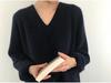 Women's Thick V-Neck Wool Sweater: Velvet, Loose, Casual Knitwear for Autumn & Winter
