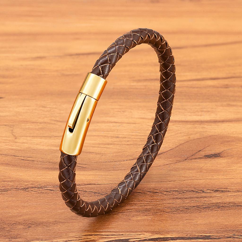 3/4/5/6/8mm Men Leather Bracelet Bangle 3 Colors Braided Magnetic Clasp Simple Style Custom Handmade Accessories Wholesale