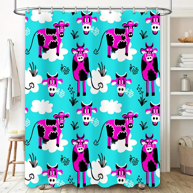 Animal Print Shower Curtain Blue Cow Pattern Home Decor Bathroom Decoration Waterproof Fabric Flower Clouds Cartoon Kids Bathroo