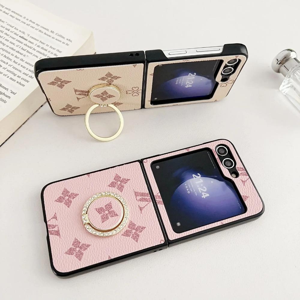 Capa de Celular de Luxo Business Sle Padrão Retrô V Duplo para Samsung Galaxy Z Flip 7 6 5 4 3 Bla Pulseira de Corrente Mulheres Capa Protetora