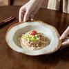 Coarse Pottery Straw Hat Plate Retro Style Ceramic Plate Household Tableware Vegetable Plate Pasta Plate Lace Fruit Salad Plate