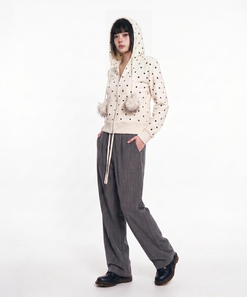 The Green Lab Fur Hood Dot Zip-Up [White]