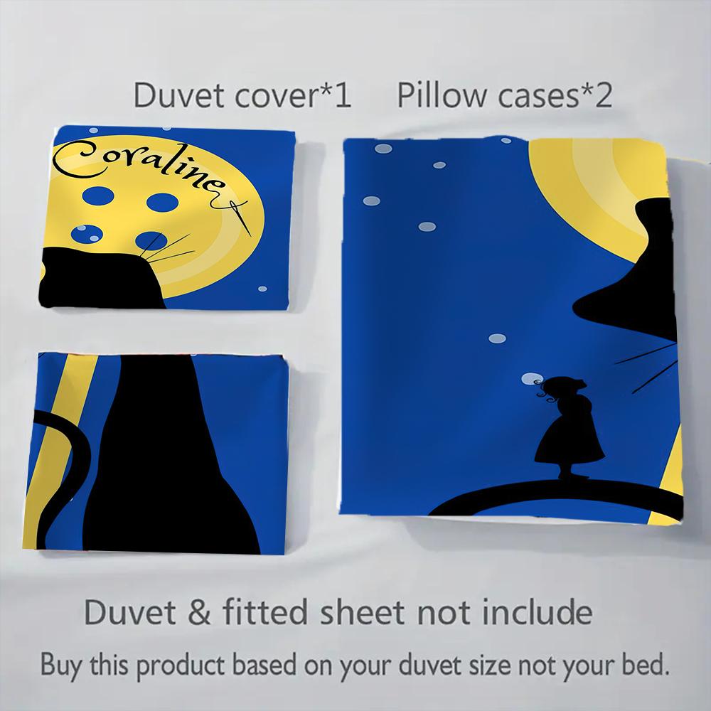 1PC Coraline Pattern Bedding Quilt Set Quilt Cover Pillowcase Home Decoration Birthday Gift (1 * Duvet Cover + 2 * Pillowcase, Without Core)