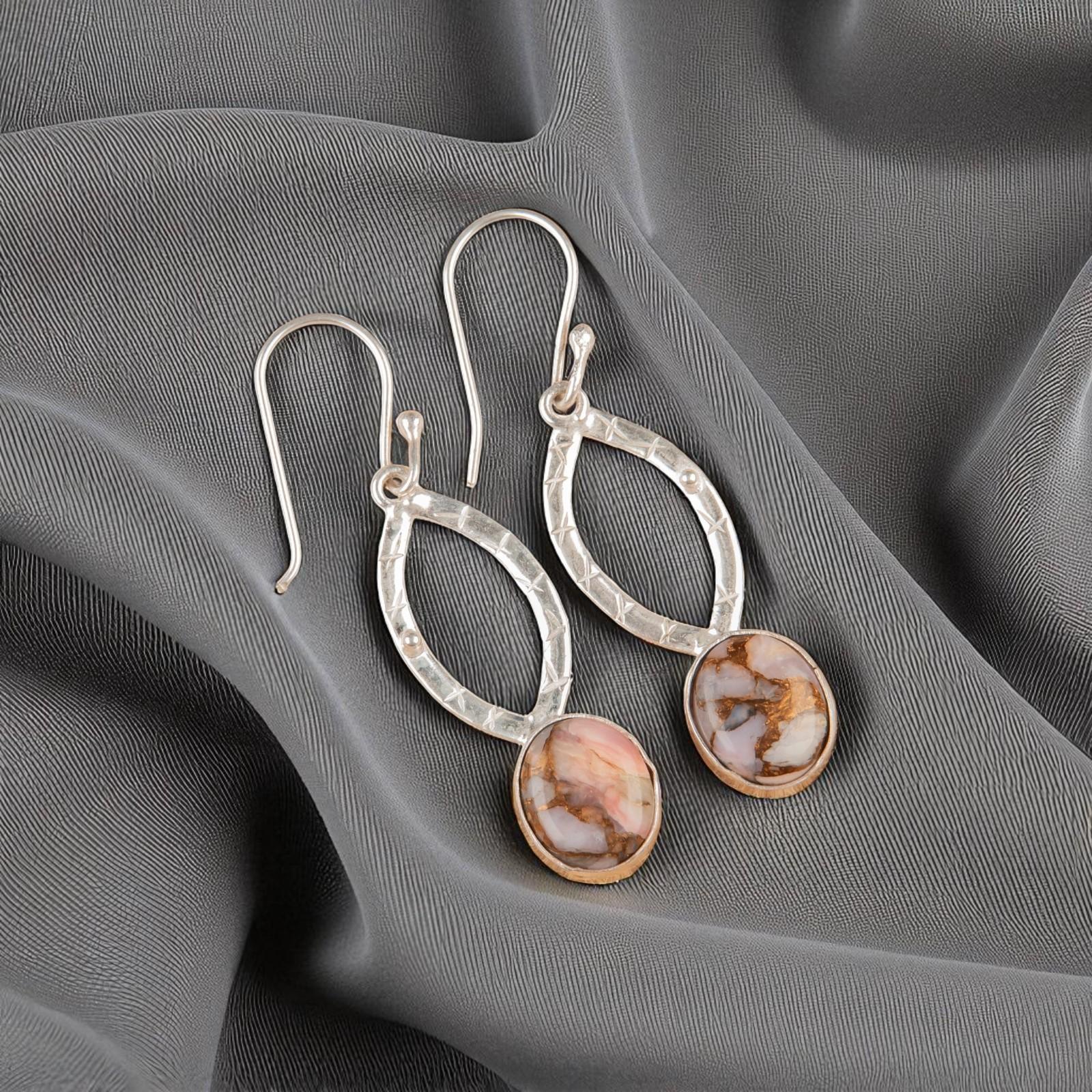 

Pink Opal Turquoise Gemstone 925 Sterling Silver Jewelry Drop/Dangle Earrings 2 EE-87-37