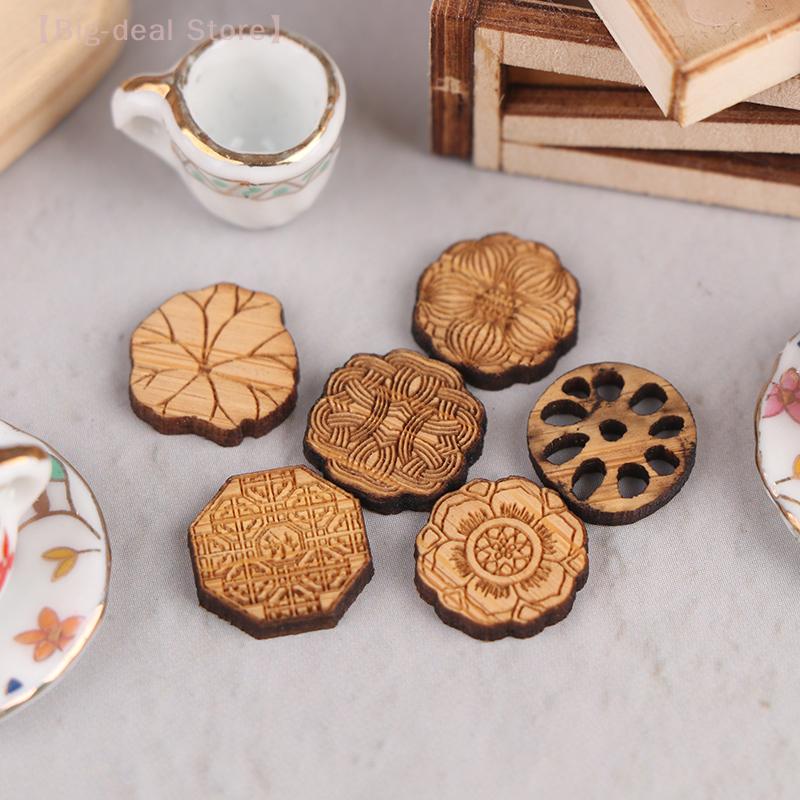 1/12 Dollhouse Retro Mini Tea Coasters, Wooden Cup Mat, Dollhouse Furniture Decoration, Kitchen Ornaments