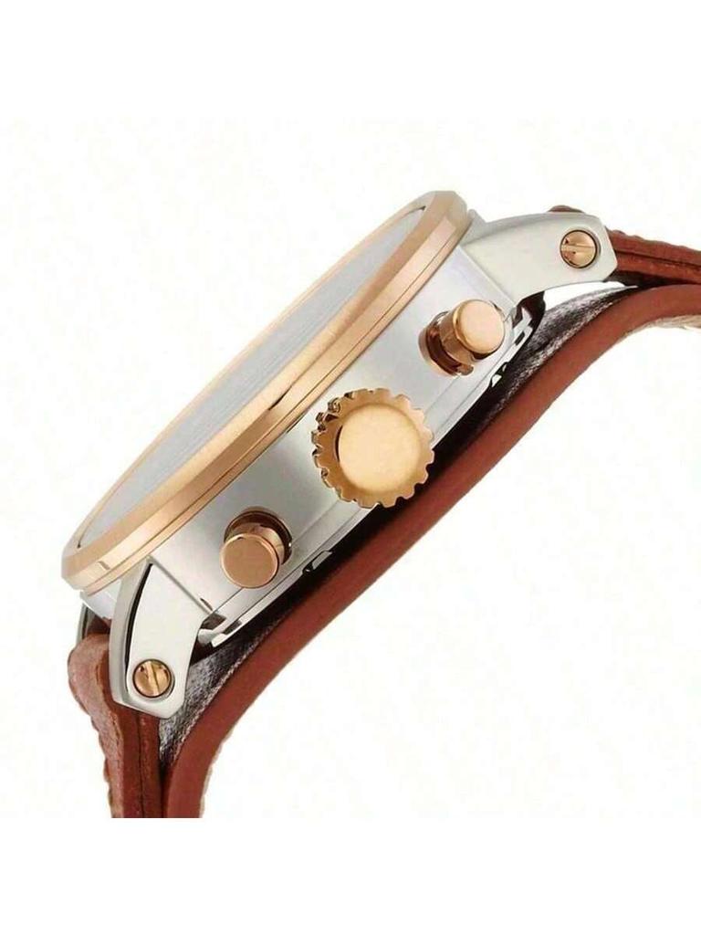 ES3837 Boyfriend Serie Chronograaf Horloge met Bruine Band en Zilveren Wijzerplaat