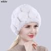 New Arrival Flowers Real Fur Hats Winter Russian Women Natural Rex Rabbit Fur Caps Lady Genuine Rex Rabbit Fur Beanies Cap